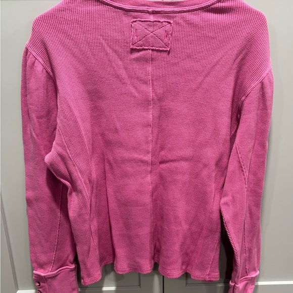 FREE PEOPLE LAPIS CUFF WAFFLE KNIT TOP PLUMDROP NWT Oversized XS - Picture 8 of 12